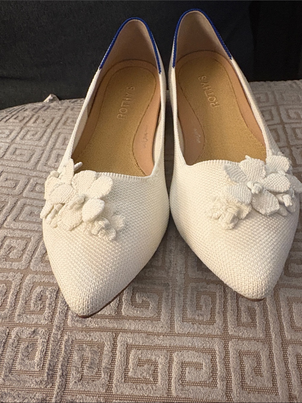 Rothy's White Floral Pointed-Toe Knit Flats with Blue Trim - Picture 11 of 11
